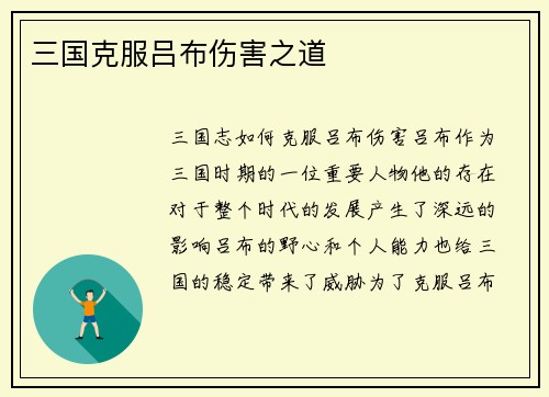 三国克服吕布伤害之道